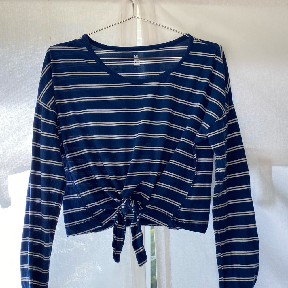 PacSun Me To We Essentials Collection | Blue & White Striped Front Tie Shirt